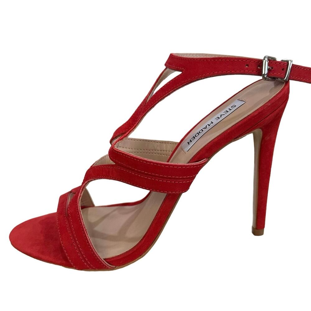 Steve Madden Sidney Red Suede‎ Strappy Heels Size 8.5 Made in Brazil - Picture 5 of 10